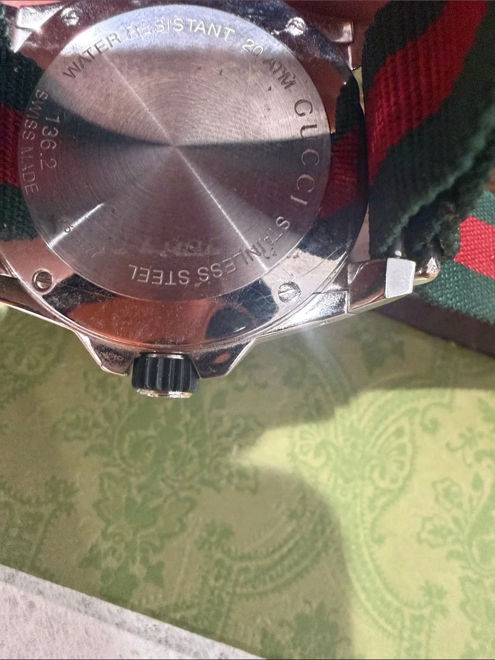 Gucci Black Dial Watch with Green and Red NATO Strap very nice